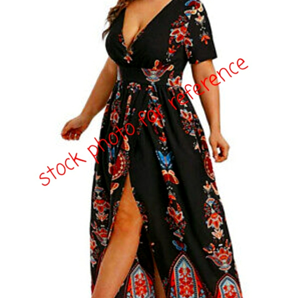 Womens Rosegal faux wrap maxi dress side slit, partially open back Large